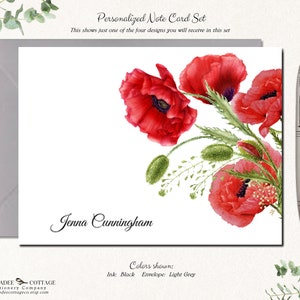 Personalized Poppy Note Cards Set with Envelopes, Set of 12 Assorted Cards, Flower Stationery, Floral Notecards, BEAUTIFUL POPPIES image 6