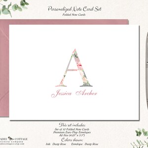 Monogrammed Note Cards, Set of 10 Cards With Envelopes, Monogram ...