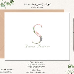 Monogrammed Note Cards, Set of 10 Cards With Envelopes, Monogram ...