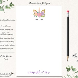 Personalized Unicorn Notepad with your choice of 50 or 100 sheets, Custom Unicorn Gift, Stationery, Unicorn Gifts, UNICORN