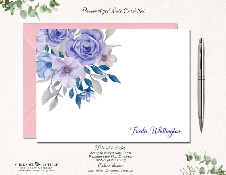 Personalized Purple Flower Stationery Floral Thank You Cards Floral Stationary with Envelopes Personalized Gifts PURPLE GREY FLORAL image 6