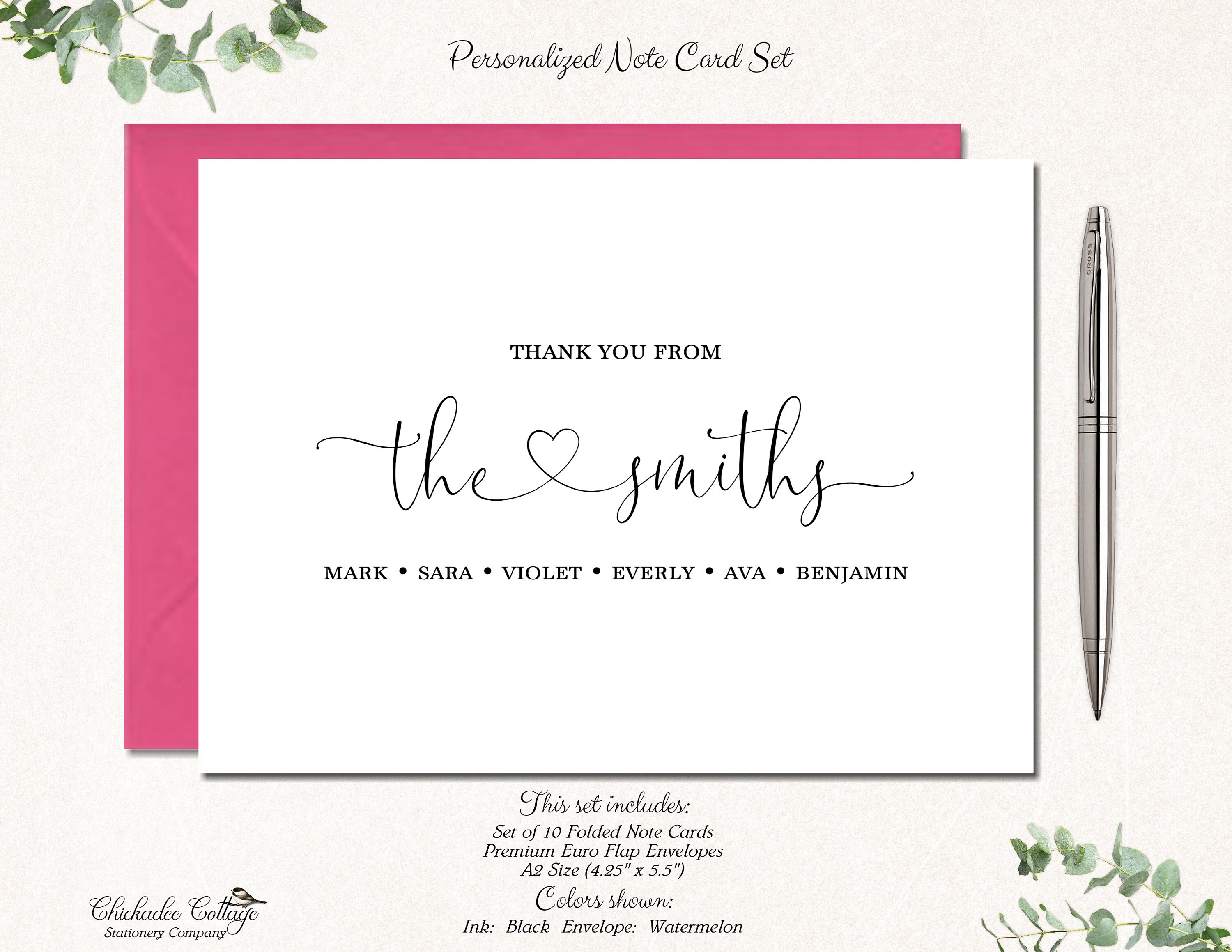 Personalized Family Thank You Cards Set of 10 with Envelopes Etsy