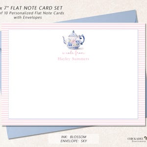 Personalized Chinoiserie Note Cards with Envelopes, set of 10 Flat 5&quot; x 7&quot; Thank You Notes, Cute Stationery Notecards, CHINOISERIE TEA TIME