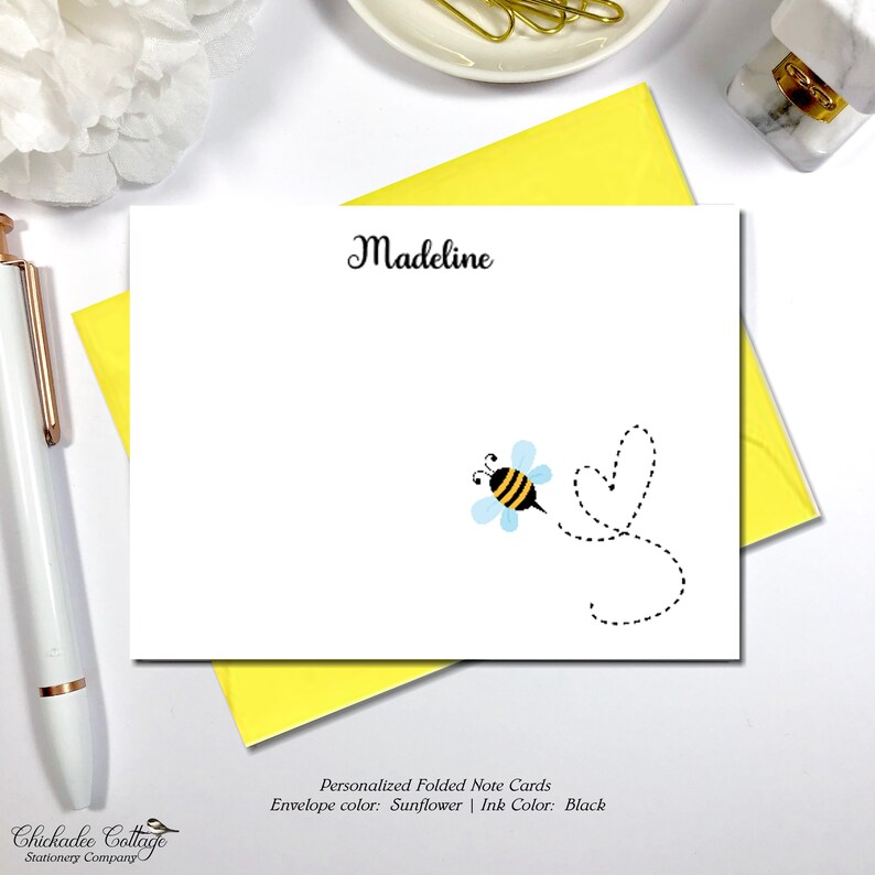 Bee Personalized Note Card Set / Bee Stationery / Bee Notecard Etsy