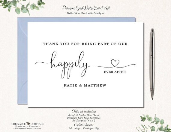 Personalized Wedding Thank You Cards | Wedding Stationary | Wedding Thank You Notes | Bridal Shower | Set of 10 HAPPILY EVER AFTER