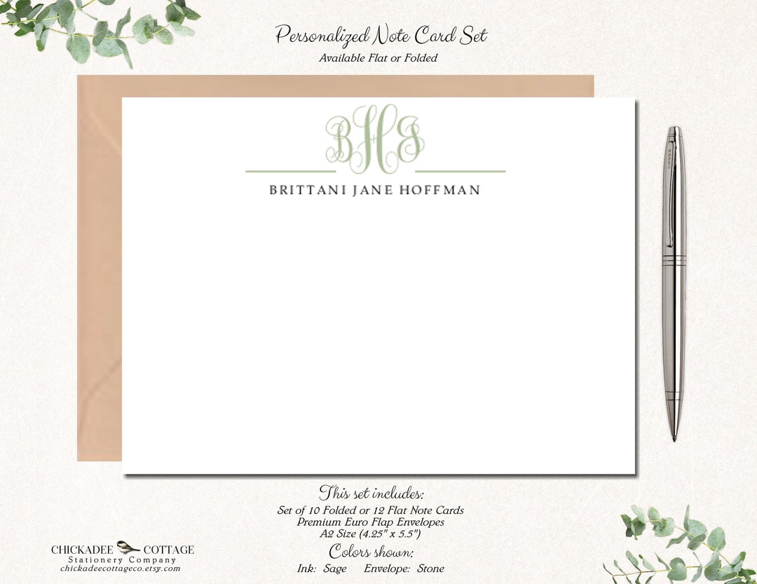Personalized Monogram Stationery | Note Cards With Envelopes ...