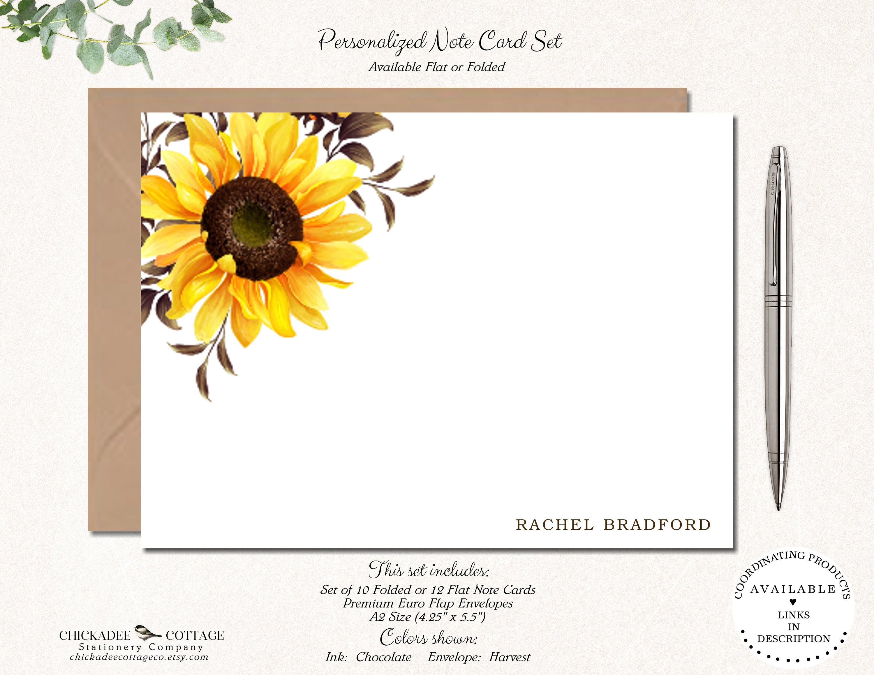 Sunflower Personalized Stationery Sunflower Note Cards Etsy