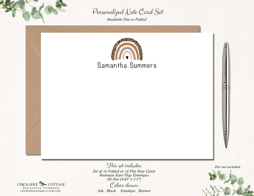 Personalized Rainbow Note Cards Set With Envelopes, Blank Stationery ...