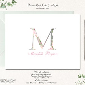 Monogrammed Note Cards, Set of 10 Cards With Envelopes, Monogram ...
