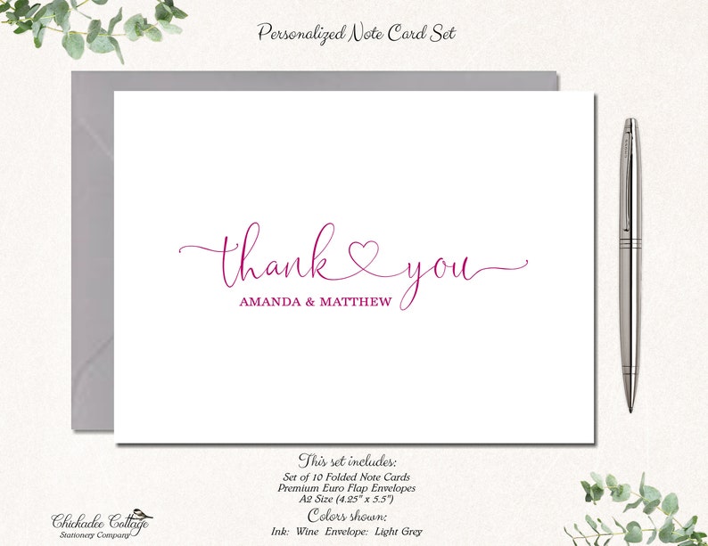 Wedding Thank You Cards Bridal Shower Thank You Cards Personalized Wedding Cards Folded Note Cards THANK YOU HEART center