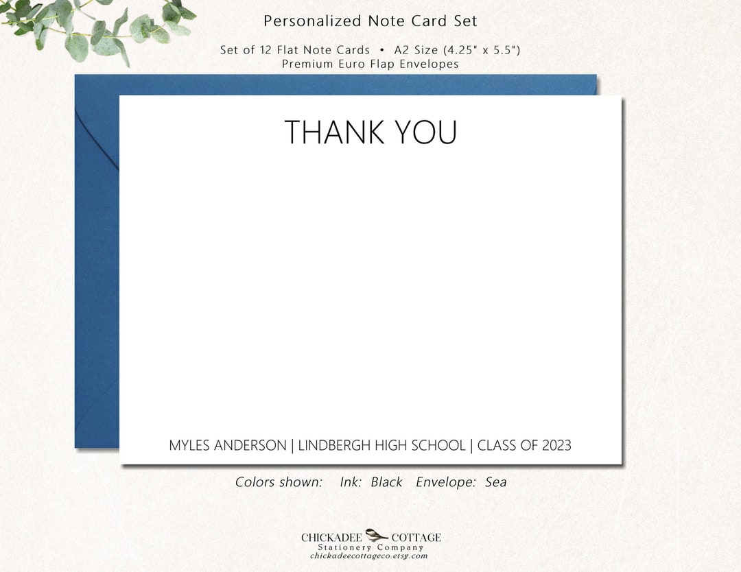 Personalized Graduation Thank You Cards, Set of 12 Flat Cards, Class of 2023, College Graduation