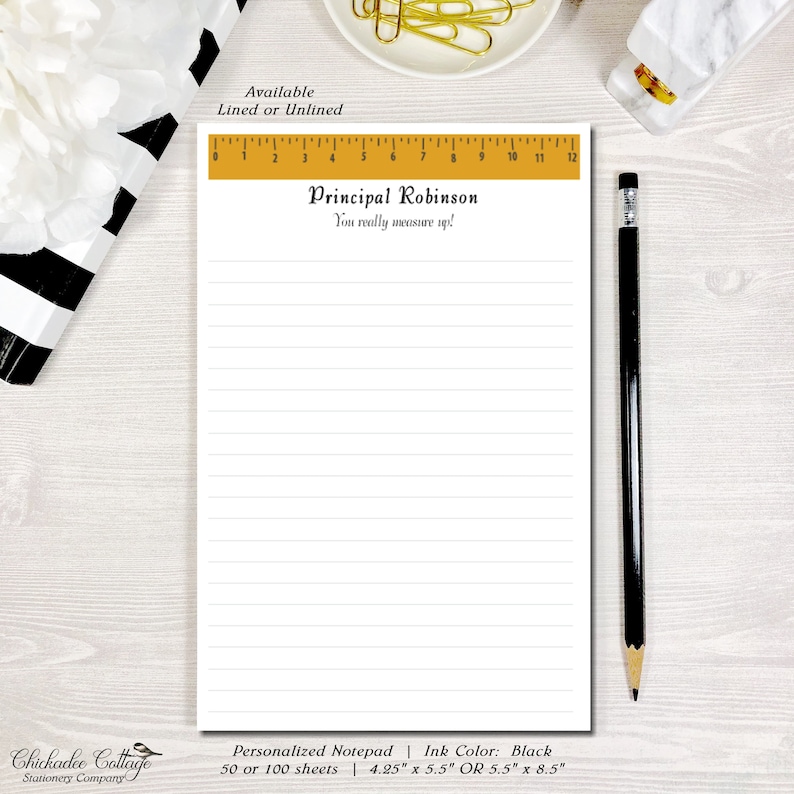 Principal Gift Principal Appreciation Gift Stationery Notepad Gift for Principal Stationary Notepad Lined or Unlined PRINCIPAL