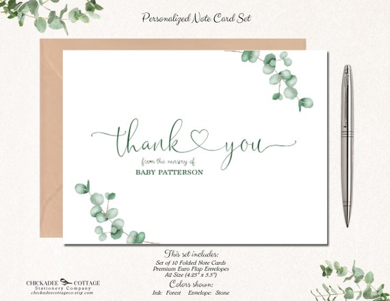 personalized notecards / stationery / card set / flat personalized wedding  thank you cards / baby shower cards / calligraphy (set of 10)
