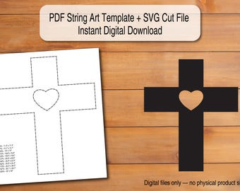 Cross With Heart String Art Template | Scalable PDF + SVG Digital Download (Cricut/Silhouette)