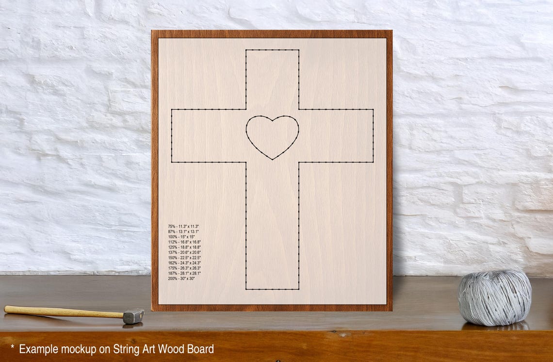 Cross With Heart String Art Template Scalable PDF + SVG Digital