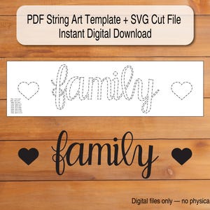 Familie mit Herzen - String Art Template | Skalierbares PDF + SVG Digitaler Download (Cricut/Silhouette)
