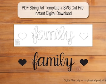 Family with hearts - String Art Template | Scalable PDF + SVG Digital Download (Cricut/Silhouette)