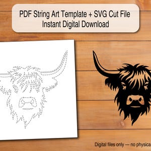 Highland Cow - String Art Template | Scalable PDF + SVG Digital Download (Cricut/Silhouette)