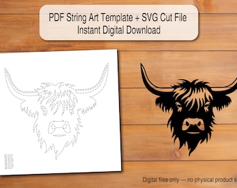 Highland Cow - String Art Template | Scalable PDF + SVG Digital Download (Cricut/Silhouette)