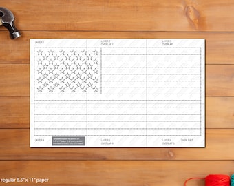 American Flag - String Art Template (21" x 13")+(24"x16)+(36"x24")