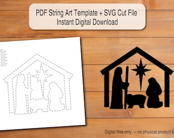 Nativity Scene String Art Template | Scalable PDF + SVG Digital Download (Cricut/Silhouette)