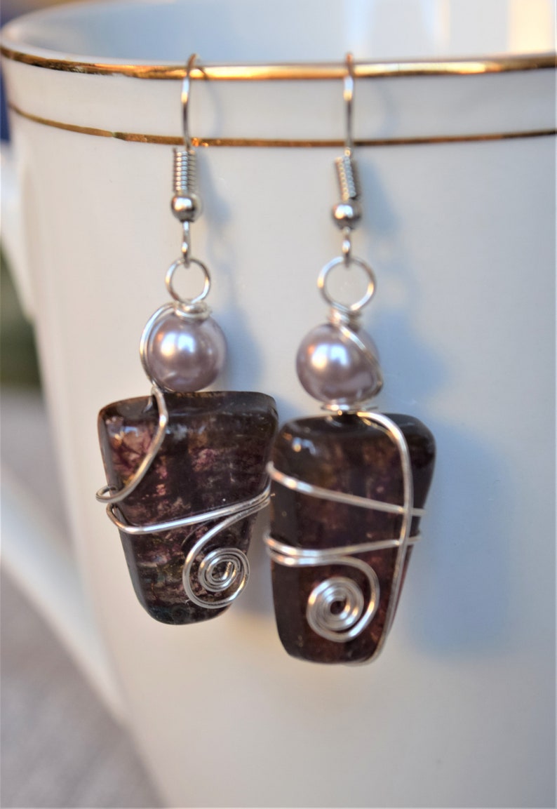 Purple heart pendant earring set