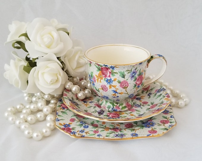 Royal Winton Grimwades Old Cottage Chintz Teacup Saucer Plate, Tea Trio Set