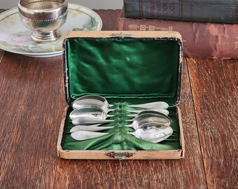 Antique Nevada Silver Teaspoons Set: Daniel & Arter, England, 1890s