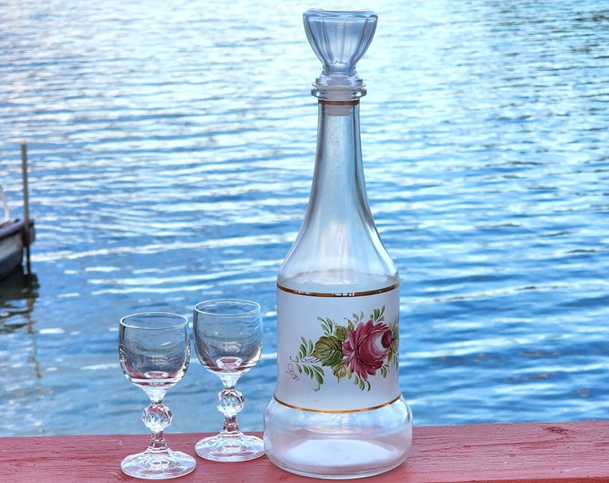 Cristallerie Hand-Painted Glass Wine Liquor Decanter Made in Italy