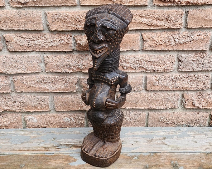African Tribal Art Hand Carved Wood Tiki Bar Statue/Idol/Totem