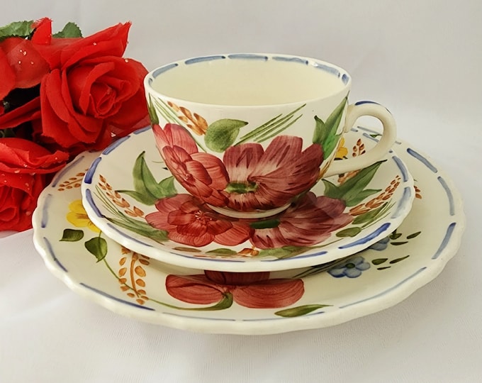 Simpsons Potters "Nova Fleur" Solian Ware Tea Cup, Saucer & Salad Plate Dish Trio Set