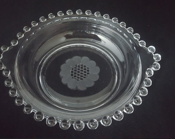 Hughes Cornflower Etched Glass Dish – Imperial Candlewick 400/85, 6" Vintage