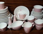 Johnson Bros Snowhite (JB443) Pink Flowers, White China, Dinnerware and Tea Service for 8 Vintage 1960 39 s