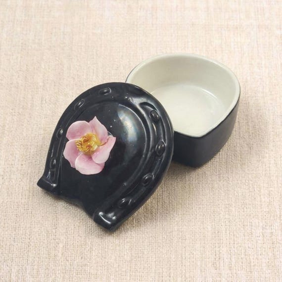 Coalport Horseshoe Trinket Box Bone China Floral Rose Lid
