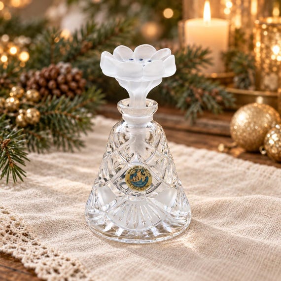 Vintage Hofbauer Perfume Bottle, Bleikristall, 24% Lead Crystal, Frosted Floral Stopper, Art Deco Style