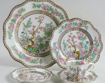 Antique Coalport Indian Tree – 5 Pc Place Setting – Fine Bone