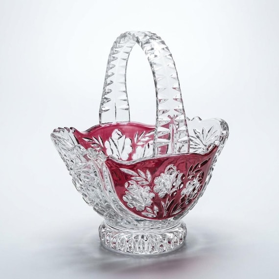 Anna Hütte Oxford Rose Ruby Basket – 24% Lead Crystal – Germany