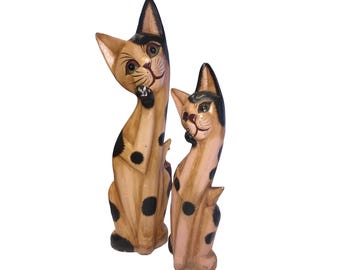 Pair of Bali Siamese Cats Wooden Figurines