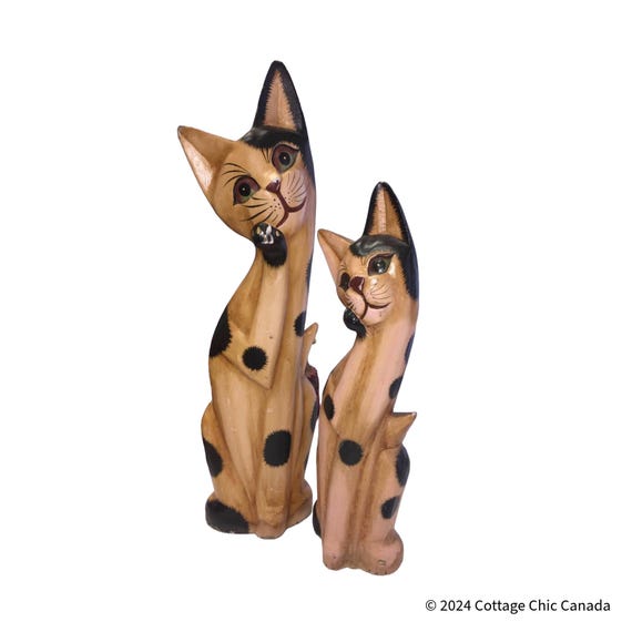 Pair of Bali Siamese Cats Wooden Figurines