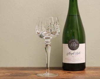 Bohemian Crystal Clear Hock Wine Glass Goblet Criss Cross Fan Design, 24% Lead Crystal
