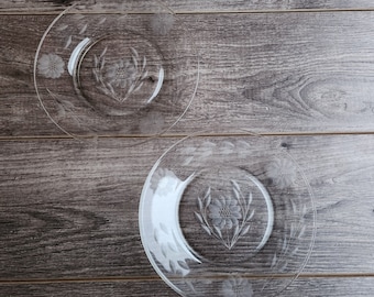 W.J. Hughes Cornflower Etched Glass Salad Plates