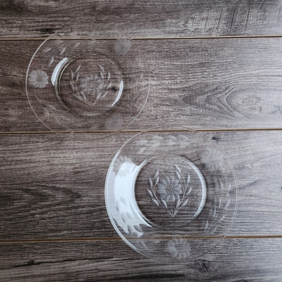 Hughes Cornflower Salad Plates Pair – Imperial Vintage Etched Crystal Canada