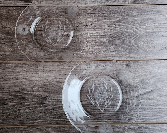 Hughes Cornflower Etched Glass Salad Plates