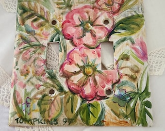 Hand Painted Floral Switch Cover Plate, Vintage Shabby Chic Decor, Cottage Nursery Art