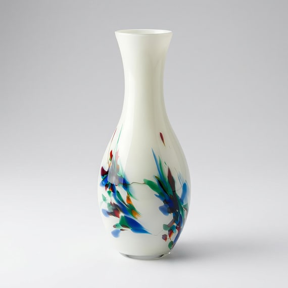 Vintage Dalian Glass Vase – Mid Century Chinese Snowflake Art Glass