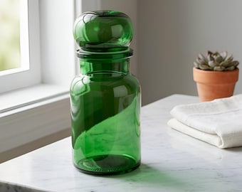 Belgien Vintage Emerald Green Glass Apothekerdose - Deckeldose