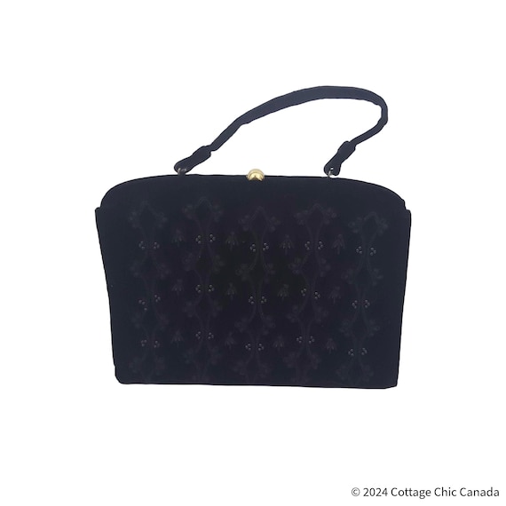 Soure New York Beaded Velvet Handbag Purse - Mid Century Fashion Accessory