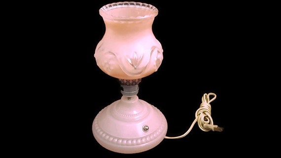 Vintage 1950s Pink Satin Glass Table Lamp Vintage 1950s Pink Satin Glass Table, Vintage Pink Satin Glass Lamp