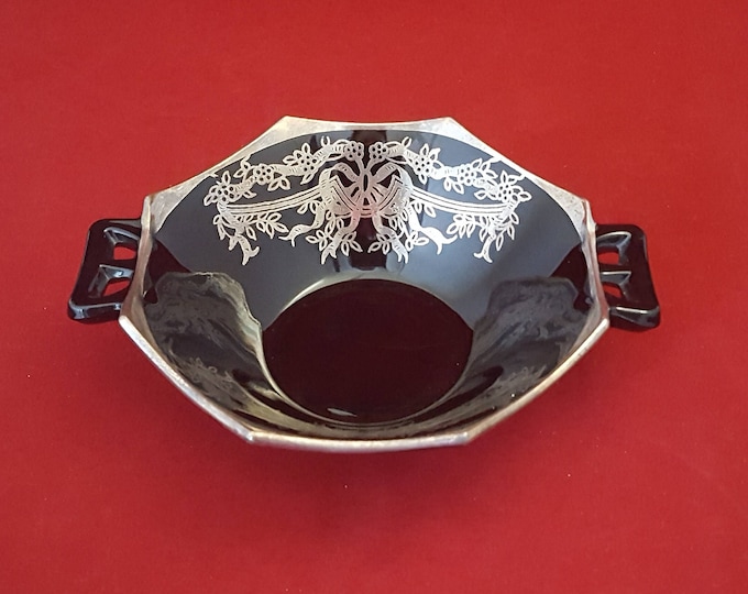 Cambridge Art Deco Silver Overlay Glass Bowl