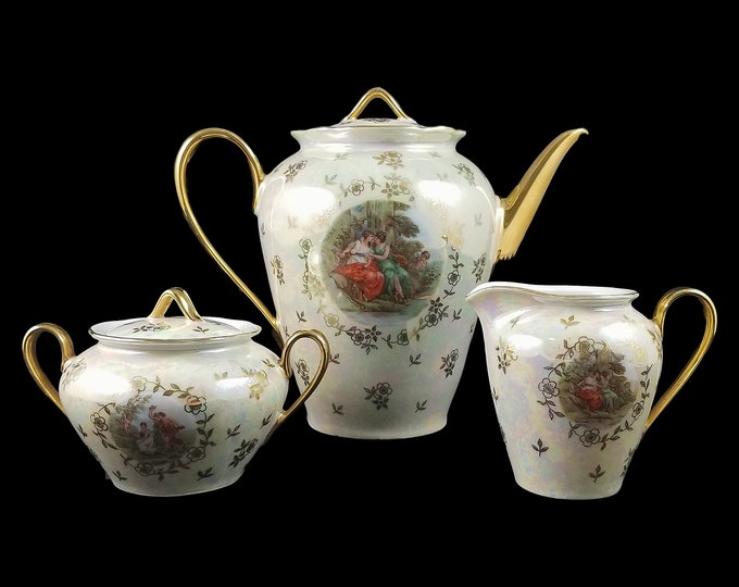 Fisher China-Germany Fragonard Love Story Coffee Teapot, Creamer and Sugar Bowl
